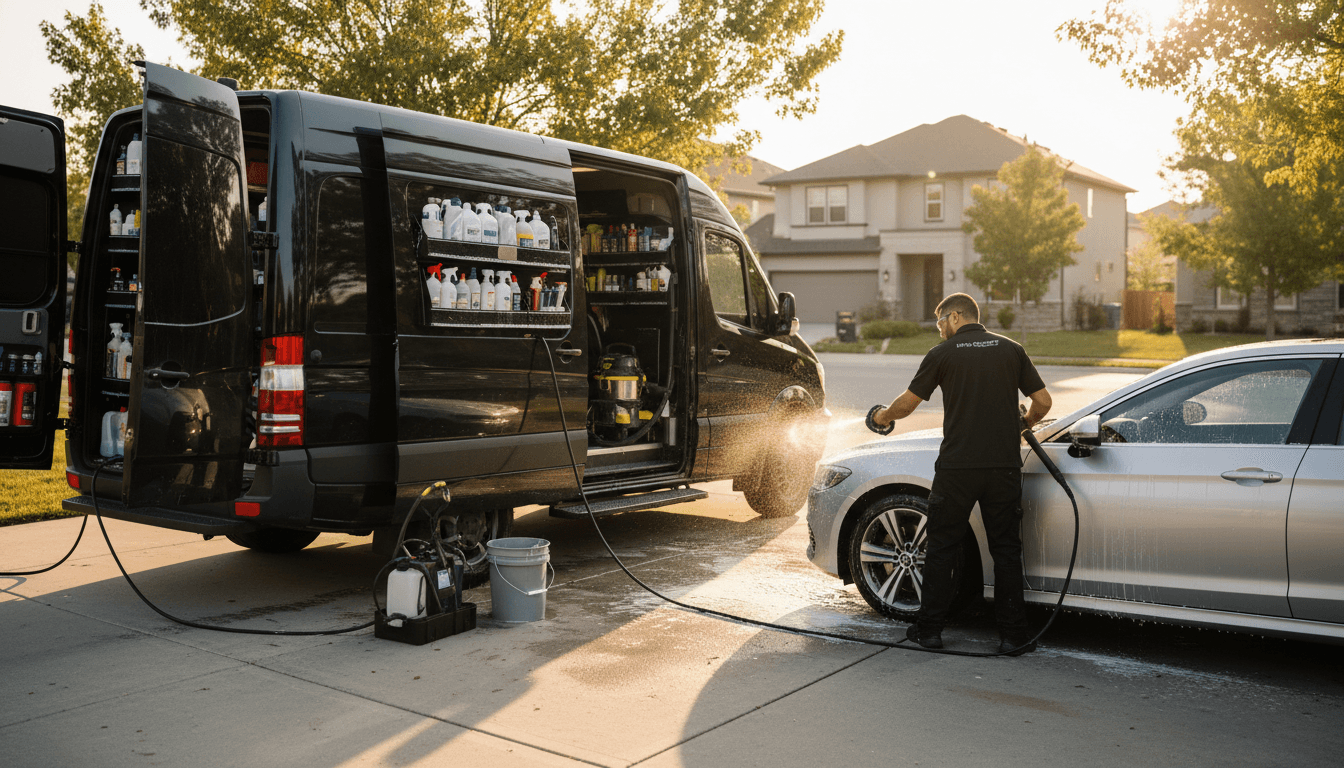 Clean Coast mobile detailing rig parked beside a gleaming dark SUV in Metro Vancouver