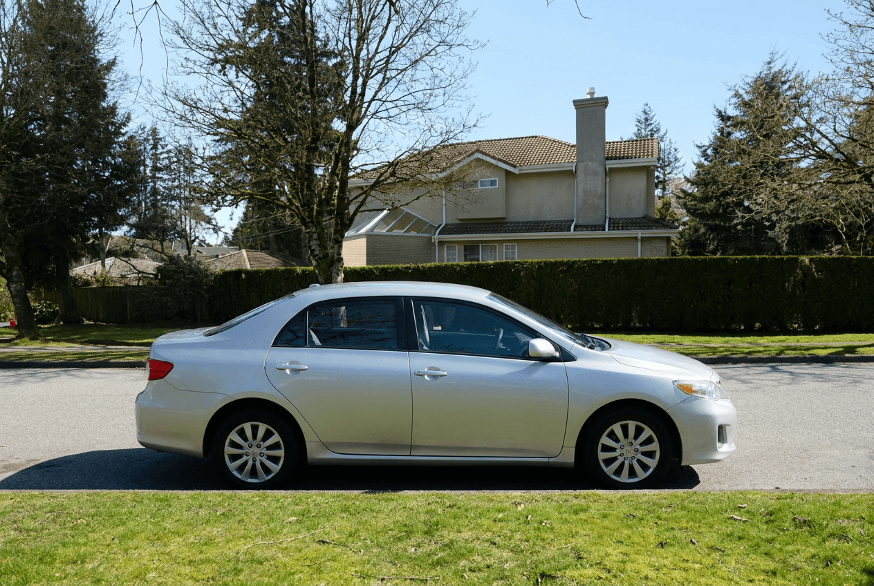 Clean car in a driveway after a mobile detailing session